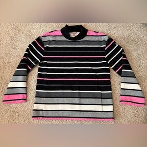 T By Talbots Medium Petite Mock Turtleneck Sweater Pink/black/gray Sparkle